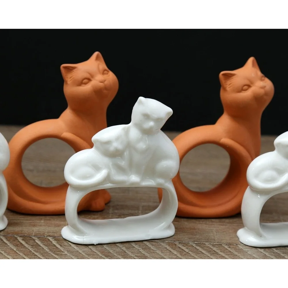 Vintage Cat Napkin Rings, Ceramic,‎ Set of 6